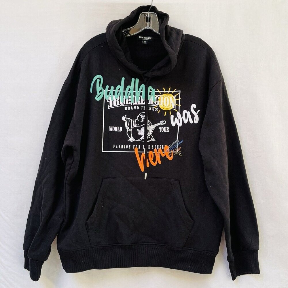 True Religion Mens Small Buddha Was Here Logo Zip Up Hoodie Sweatshirt Casual
